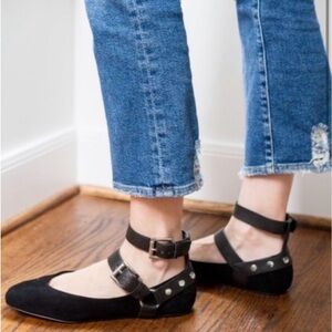 Rebecca Minkoff Vivica Harness Buckle Ballet Flats Black Suede 7.5